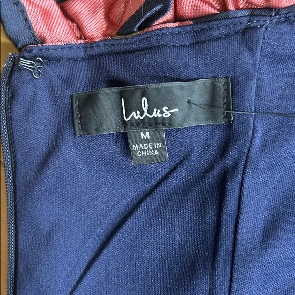 NWT Lulus Pop the Bottle Navy Blue Floral Ruffled Mini Dress | Size Medium - Picture 8 of 8